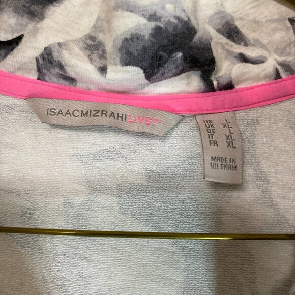 Isaac Mizrahi Live Women's Sweat Jacket Size L Zip Front Black White Floral - Picture 3 of 8